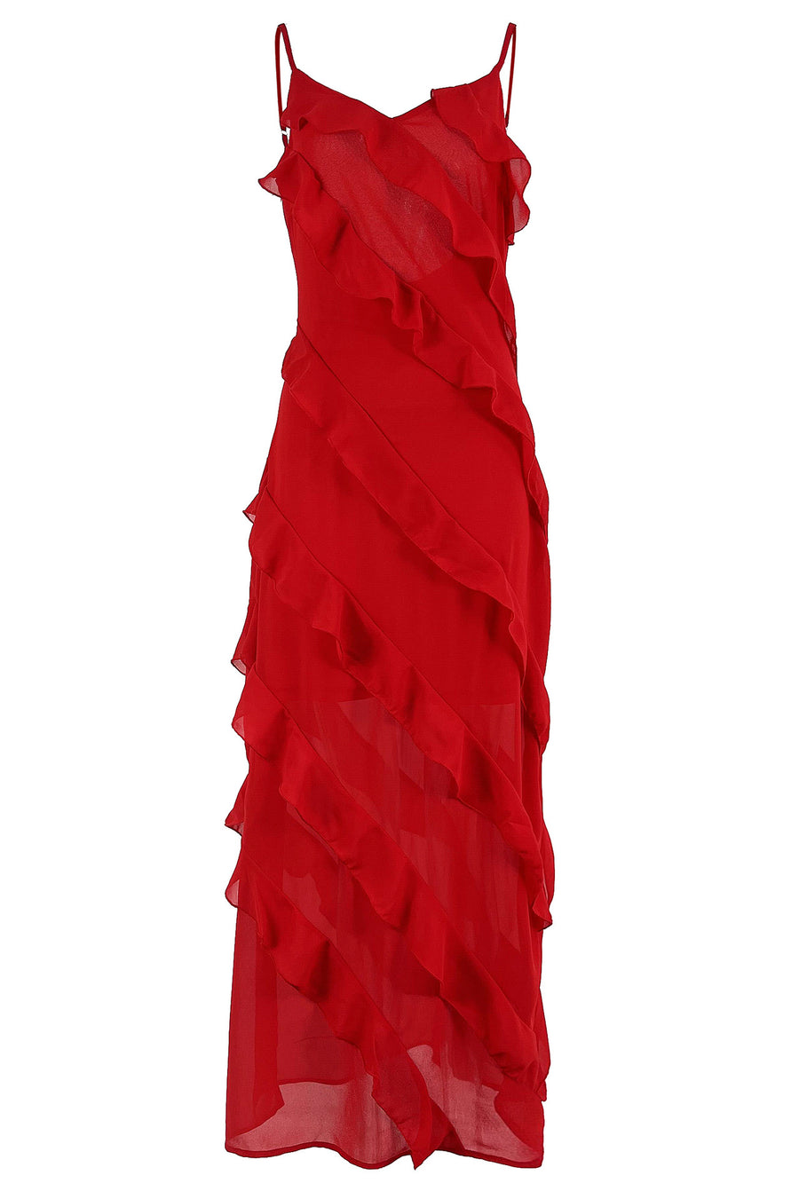 Vestido largo con volantes y tirantes finos