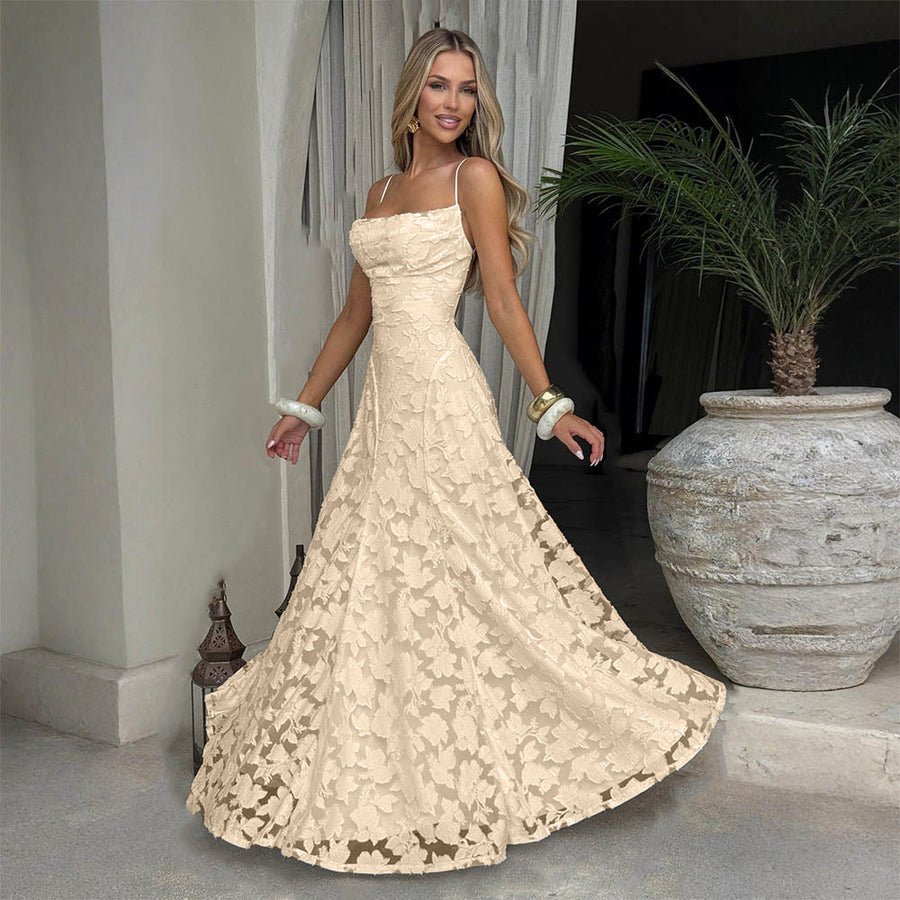 Vestido largo jacquard burdeos