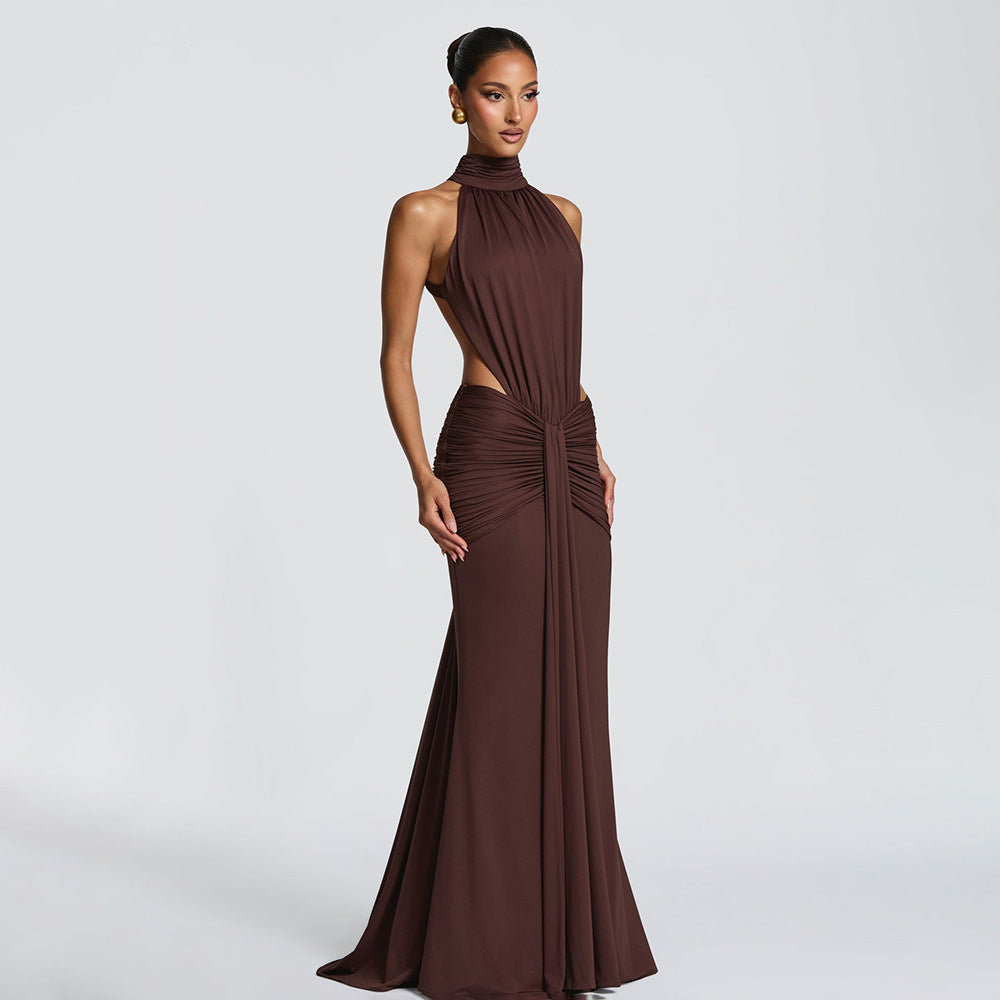 Vestido largo halter con drapeado
