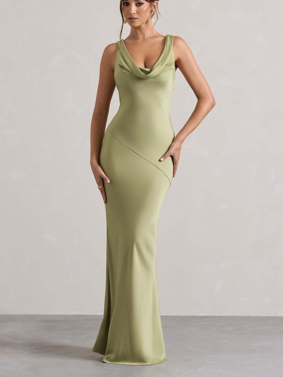 Vestido largo con escote drapeado