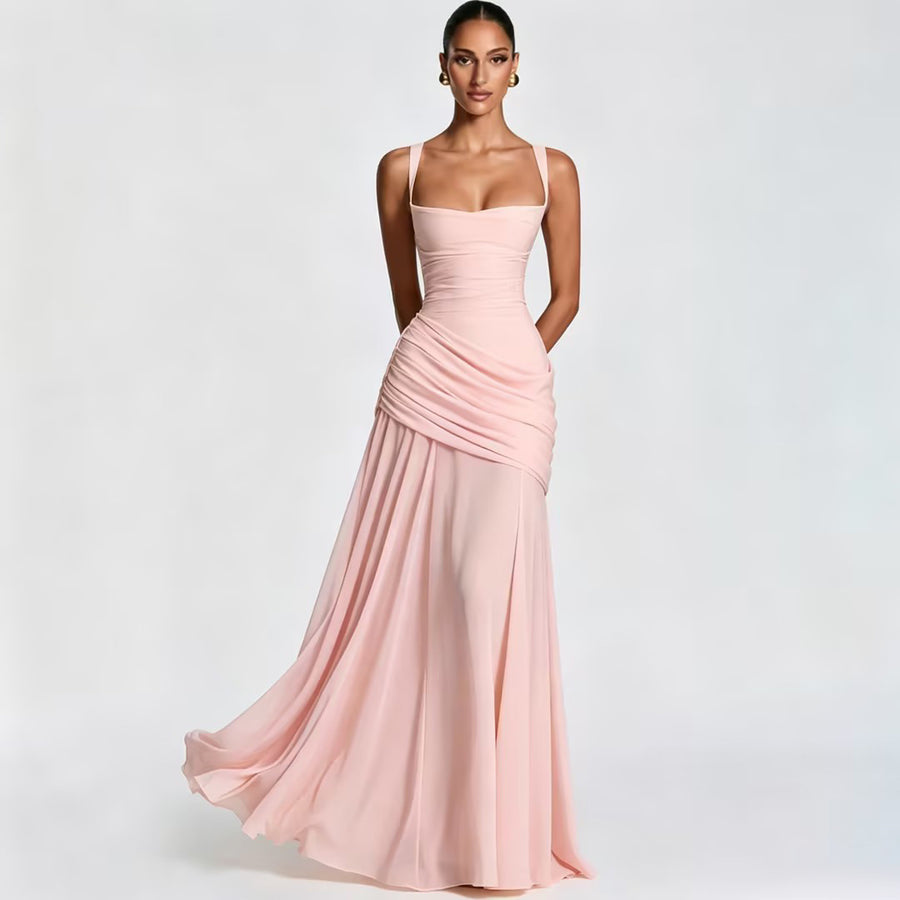 Vestido largo fluido con drapeado