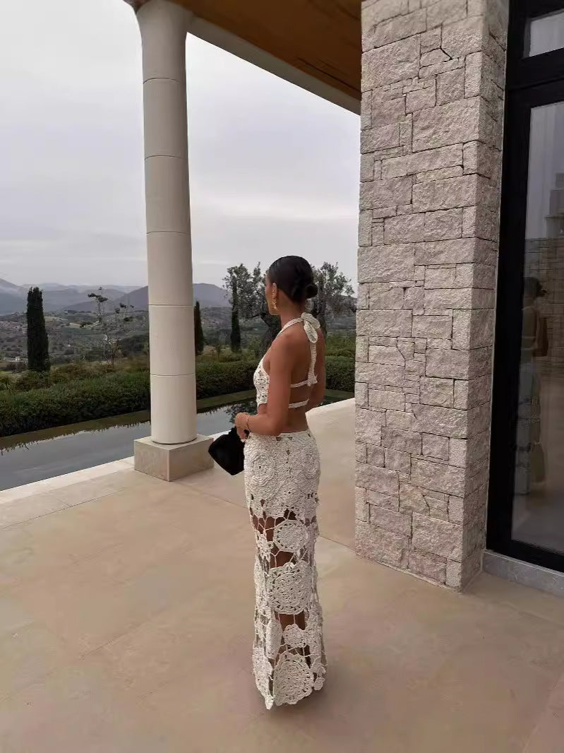 Vestido largo crochet con escote halter