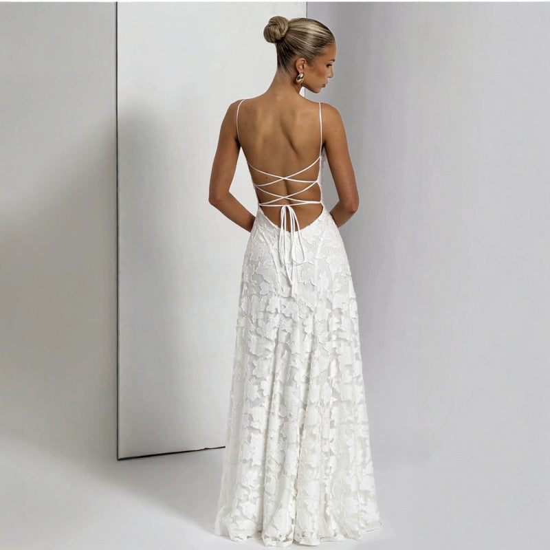Vestido largo jacquard burdeos
