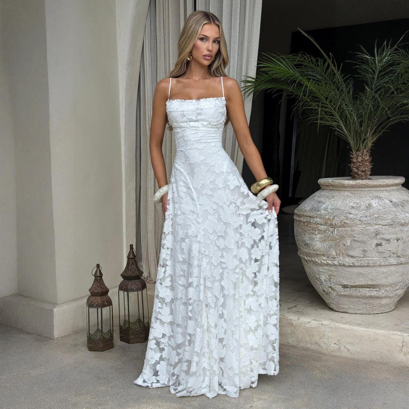 Vestido largo jacquard burdeos