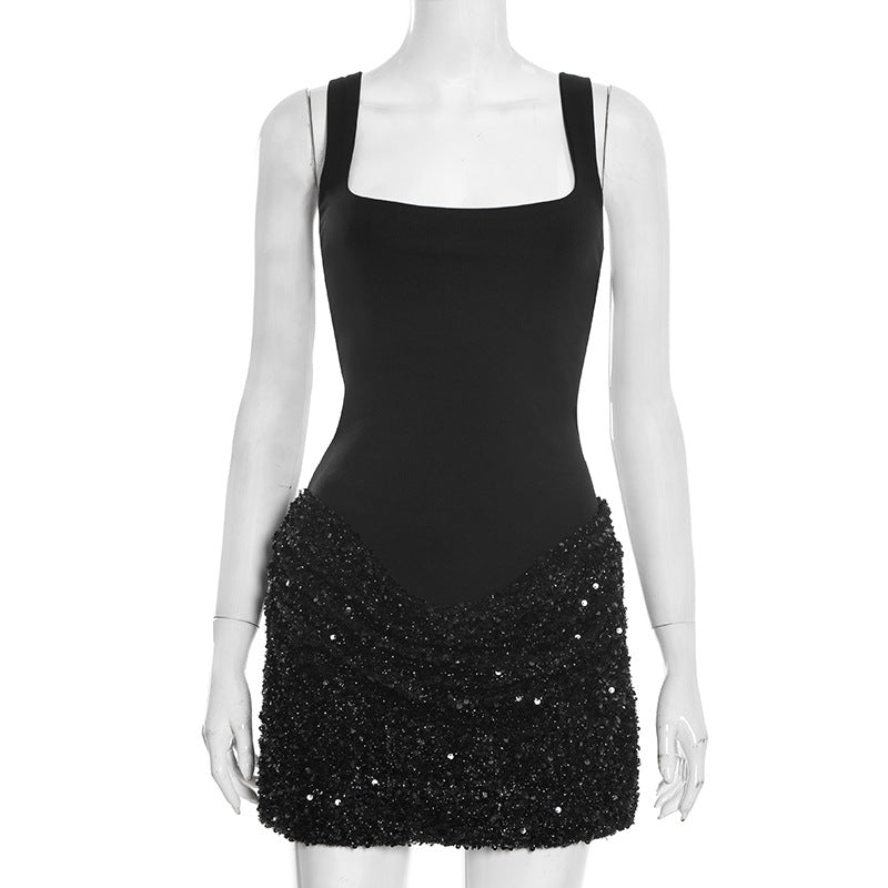 Vestido corto con falda de lentejuelas