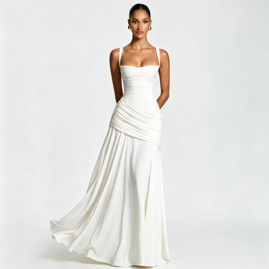 Vestido largo fluido con drapeado