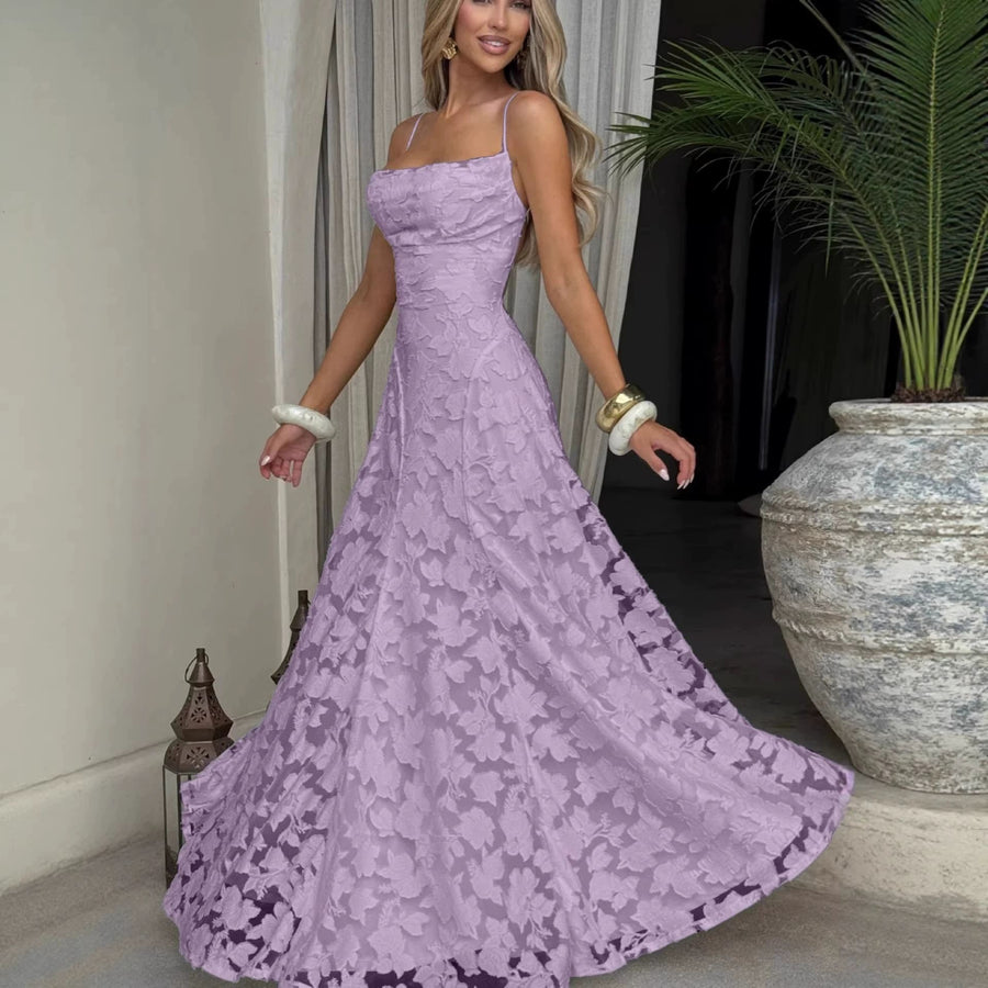 Vestido largo jacquard burdeos