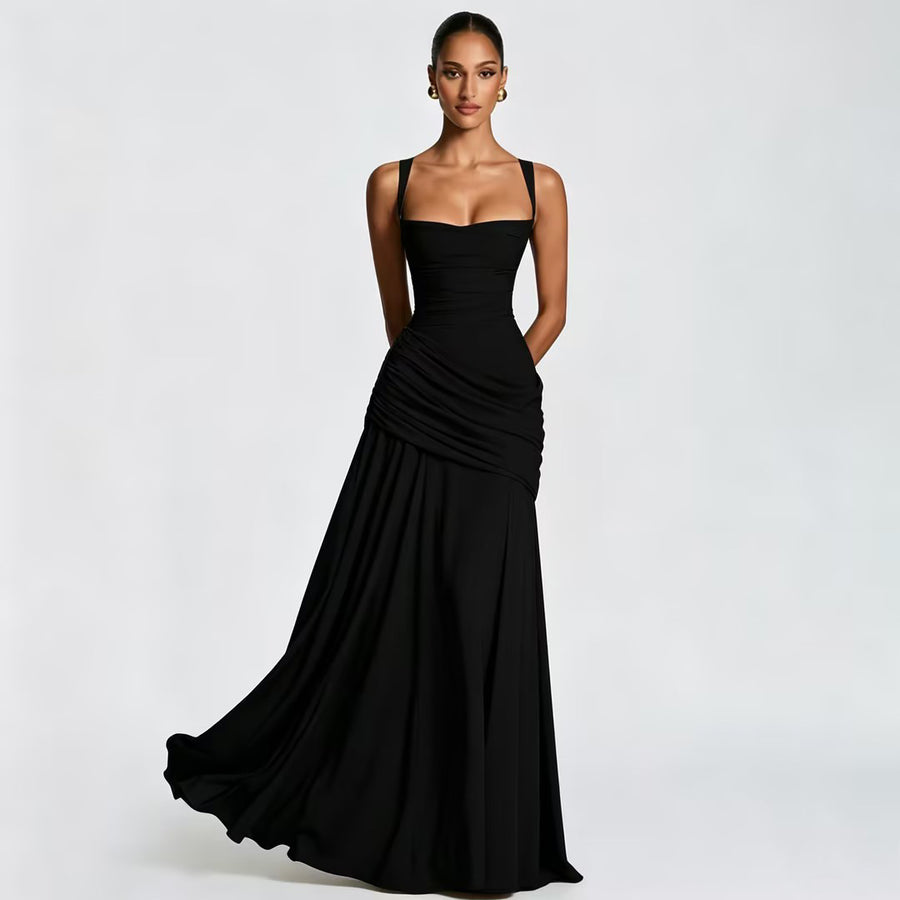 Vestido largo fluido con drapeado