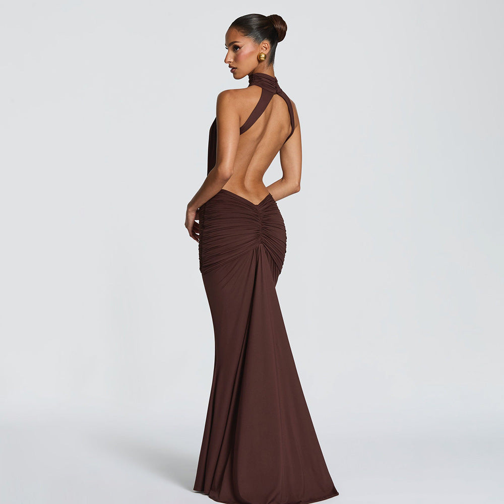 Vestido largo halter con drapeado