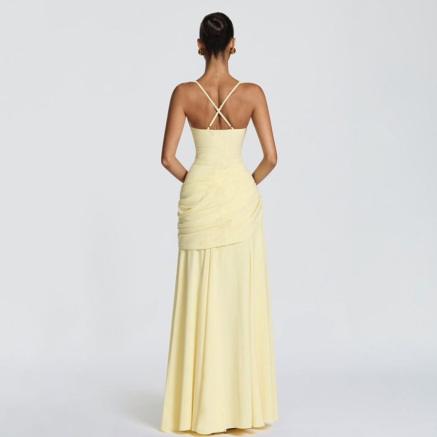 Vestido largo fluido con drapeado