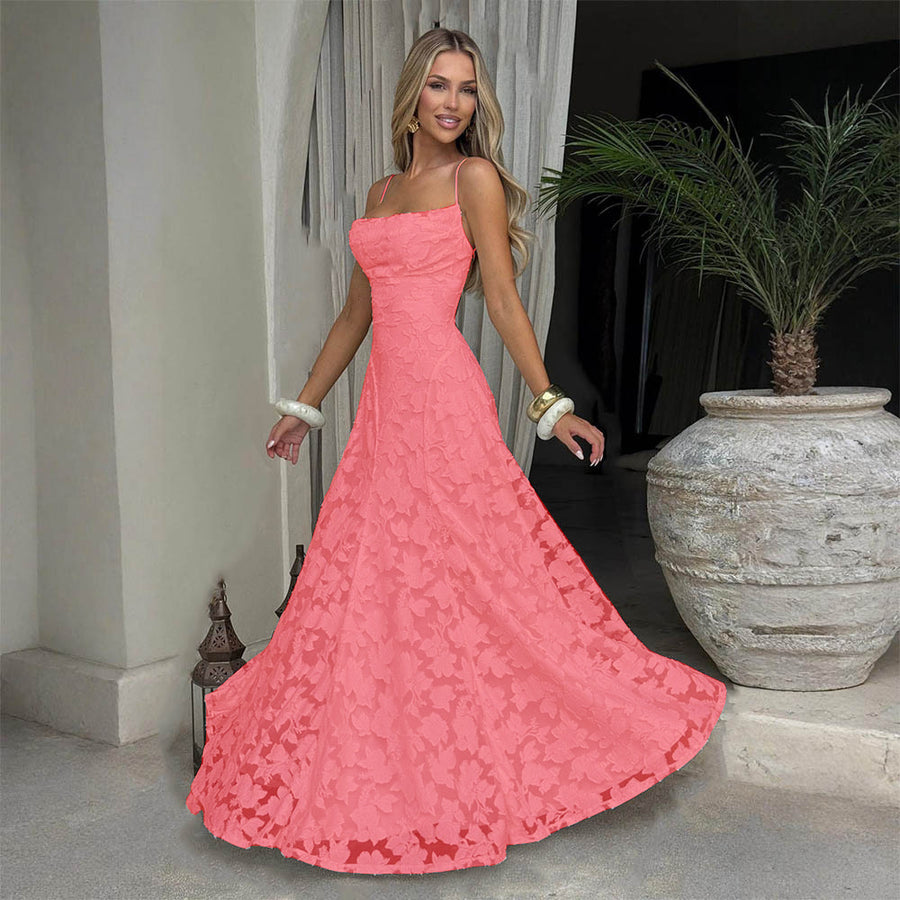 Vestido largo jacquard burdeos