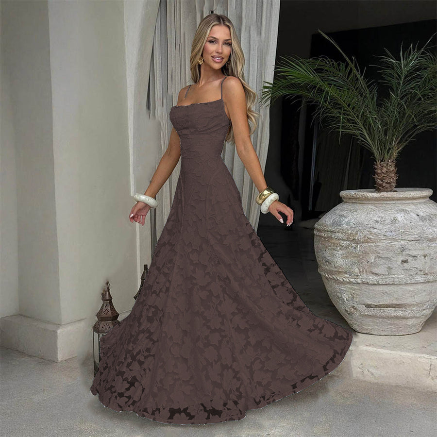Vestido largo jacquard burdeos