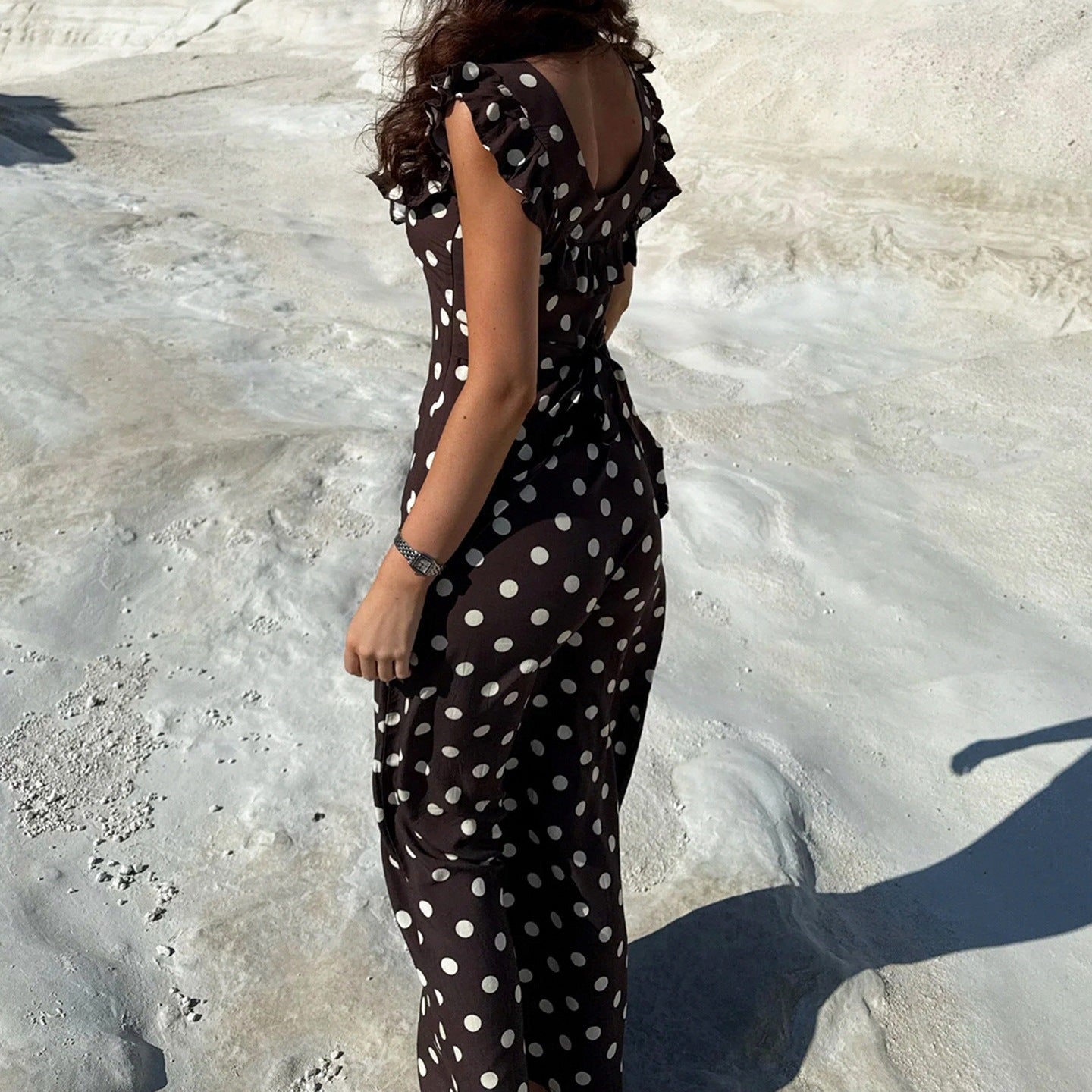 Vestido largo de lunares con volante