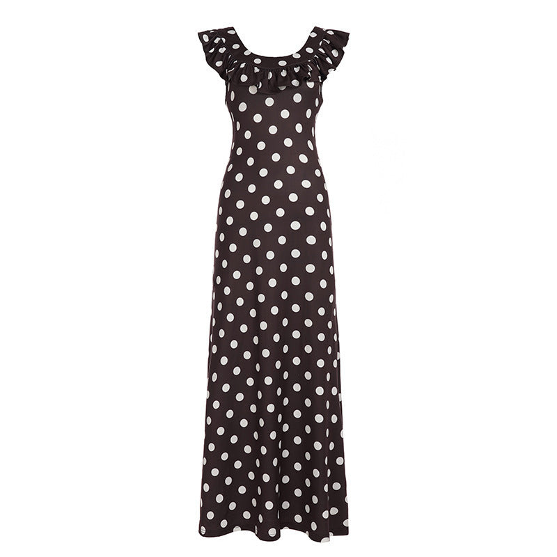 Vestido largo de lunares con volante