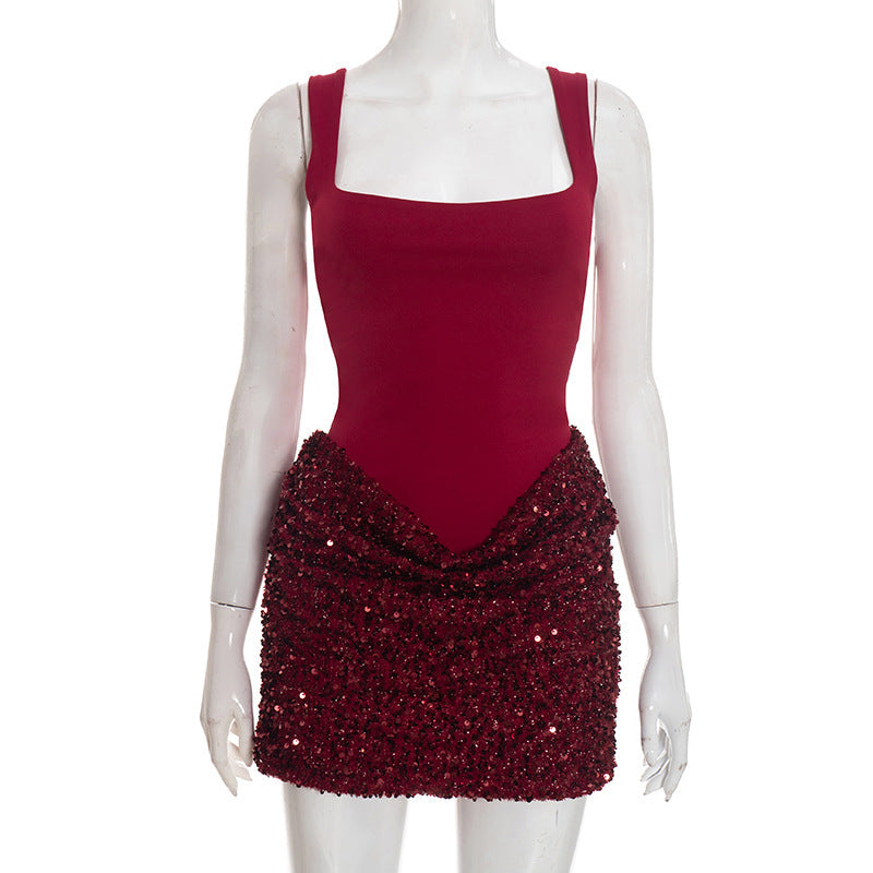Vestido corto con falda de lentejuelas