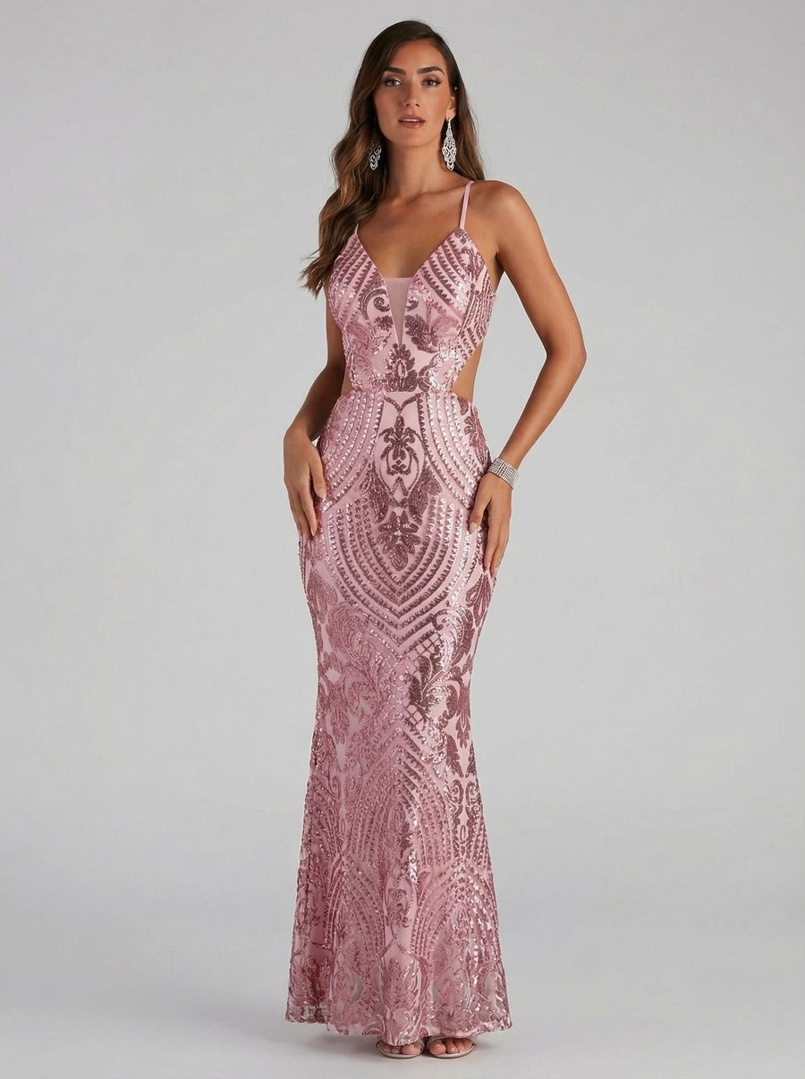 Elegant Sequin V-neck Evening Dress
