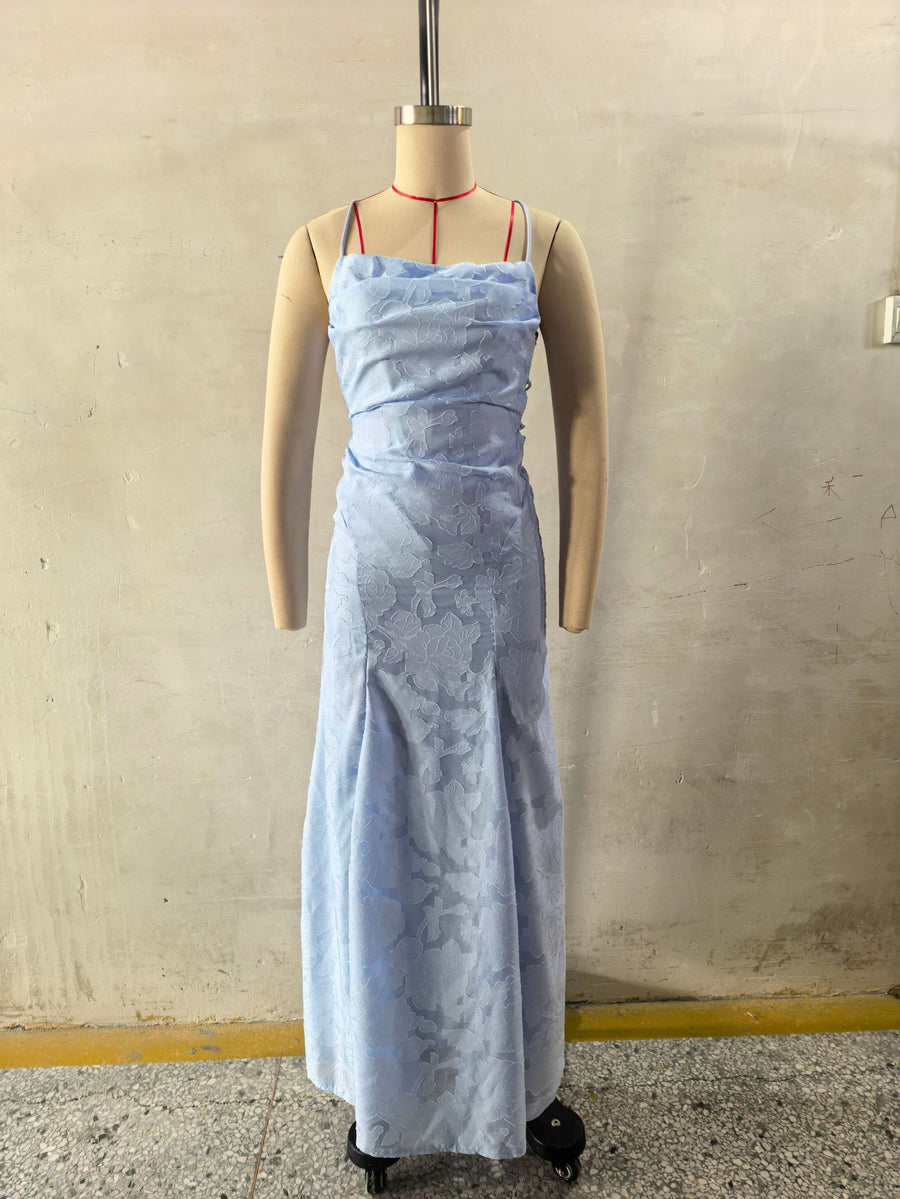 Vestido largo jacquard burdeos