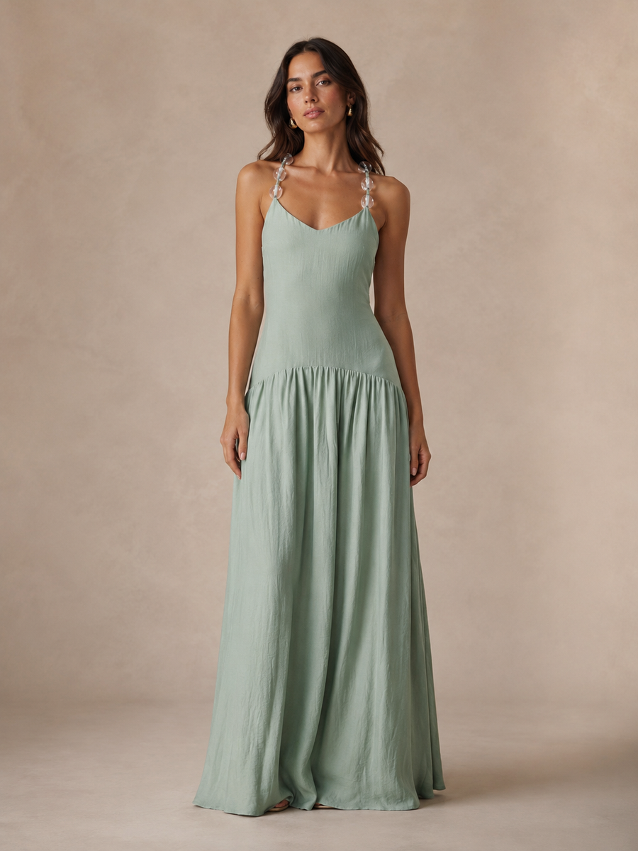 Vestido largo fluido con tirantes joya