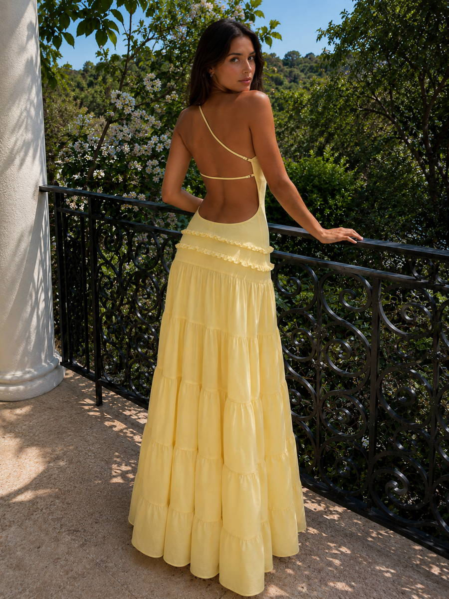 Vestido largo con falda de volantes