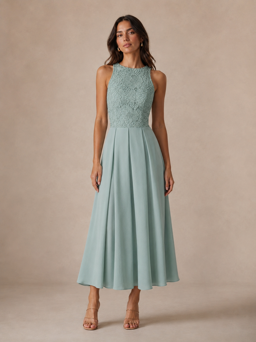 Vestido midi con cuerpo de encaje