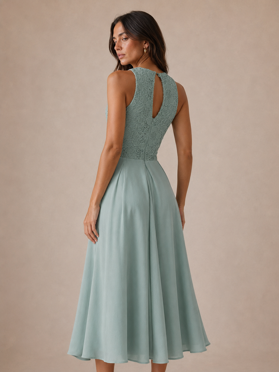 Vestido midi con cuerpo de encaje