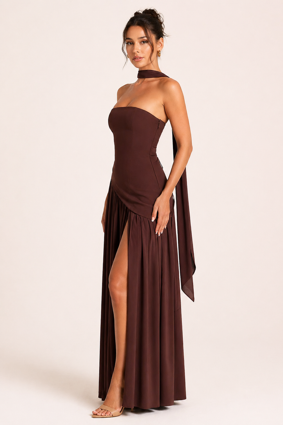 Vestido largo mujer abertura alta elegante fiesta - Nicole
