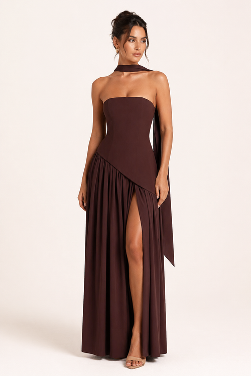 Vestido largo mujer abertura alta elegante fiesta - Nicole