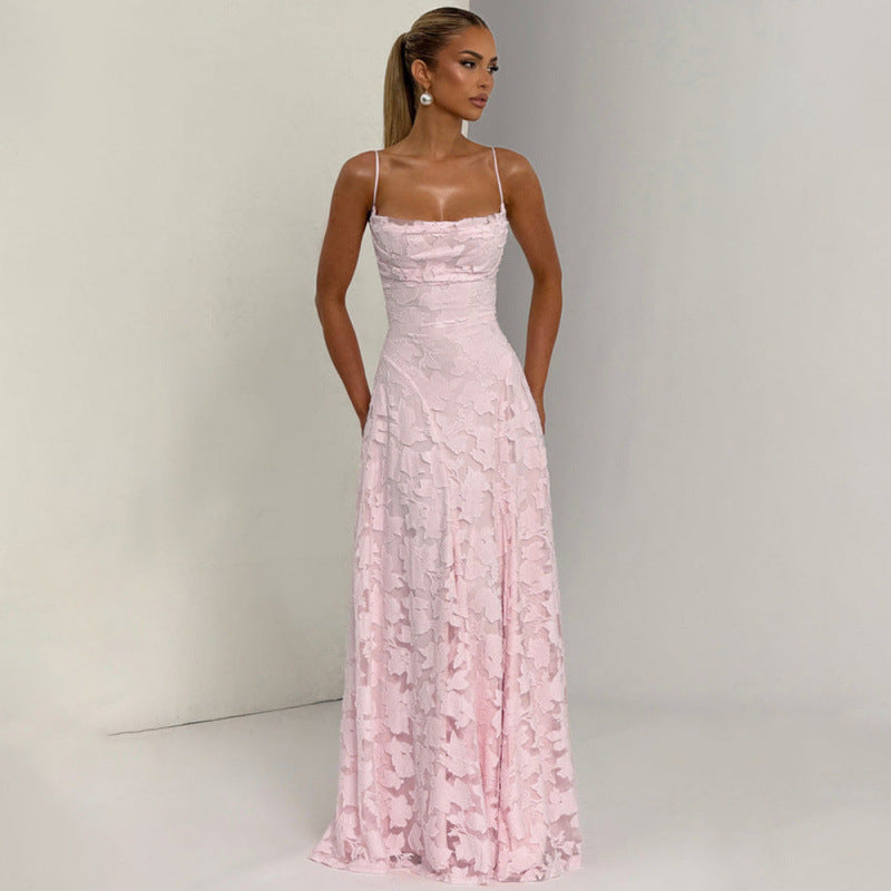 Vestido largo jacquard burdeos