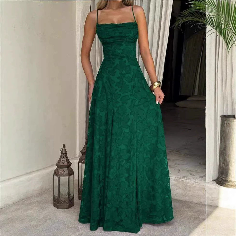 Vestido largo jacquard burdeos