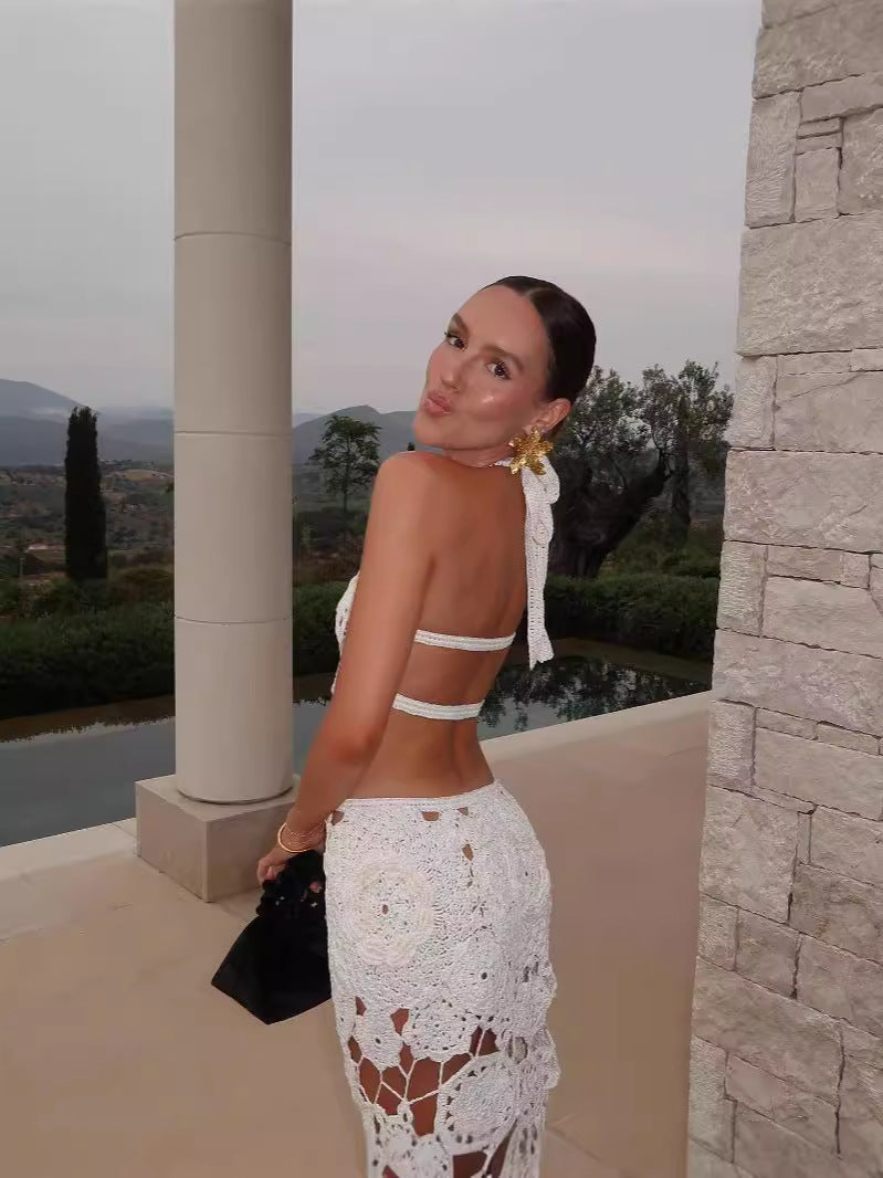 Vestido largo crochet con escote halter