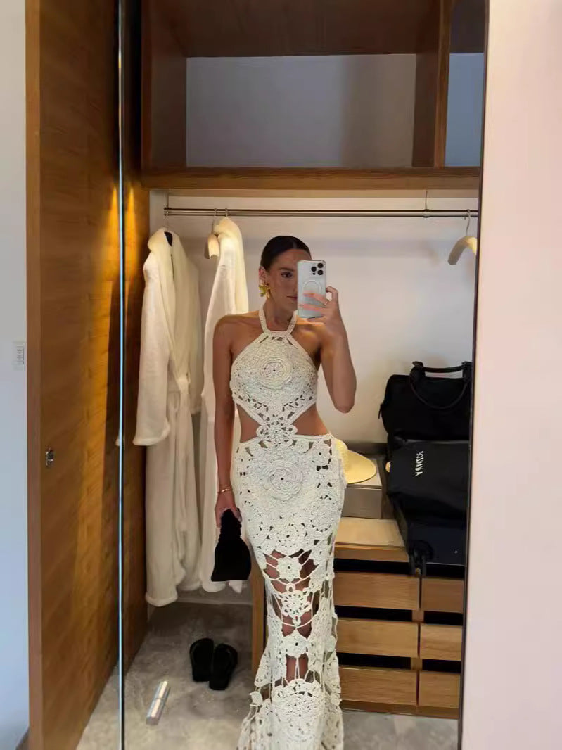 Vestido largo crochet con escote halter