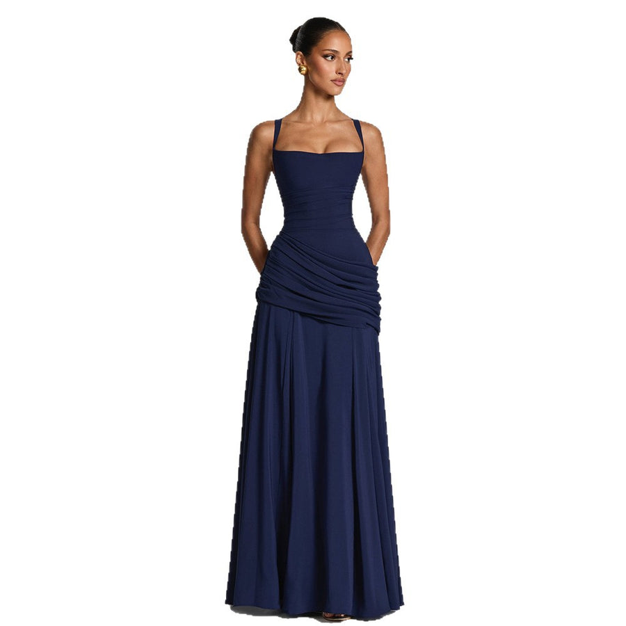 Vestido largo fluido con drapeado