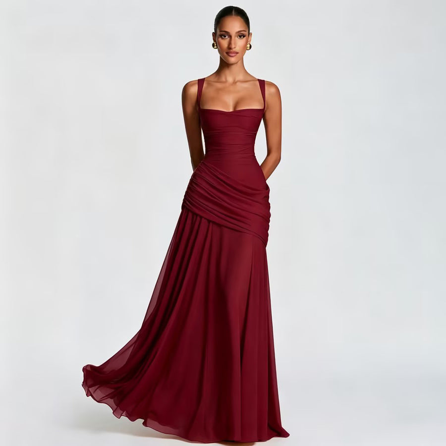 Vestido largo fluido con drapeado