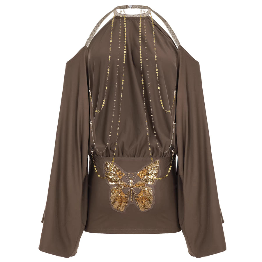 Elegant Halter Neck Bat Sleeve Wrap Dress