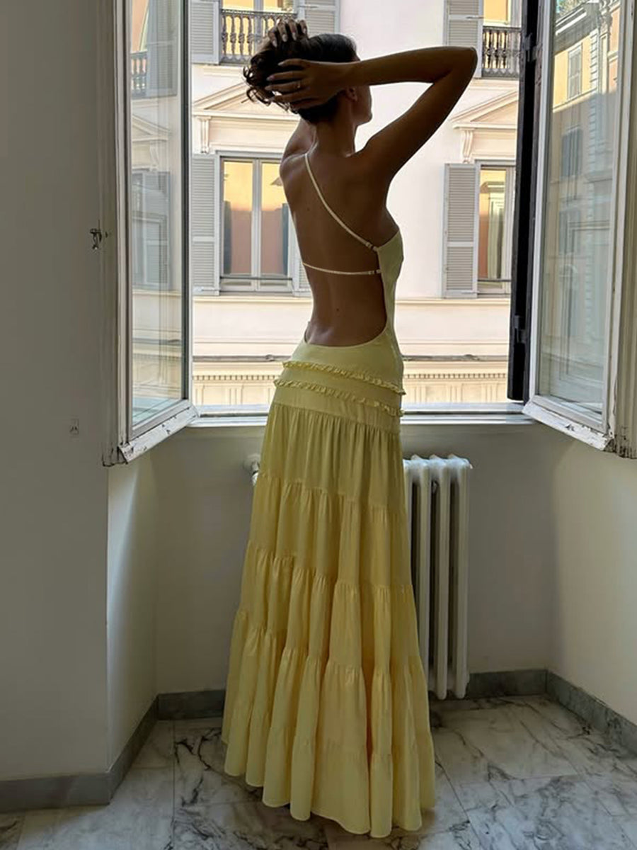 Vestido largo con falda de volantes