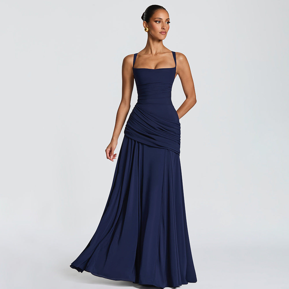 Vestido largo fluido con drapeado