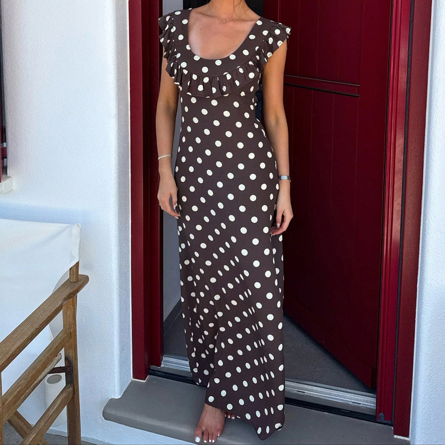 Vestido largo de lunares con volante