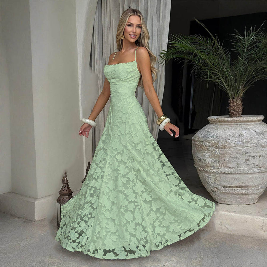 Vestido largo jacquard burdeos