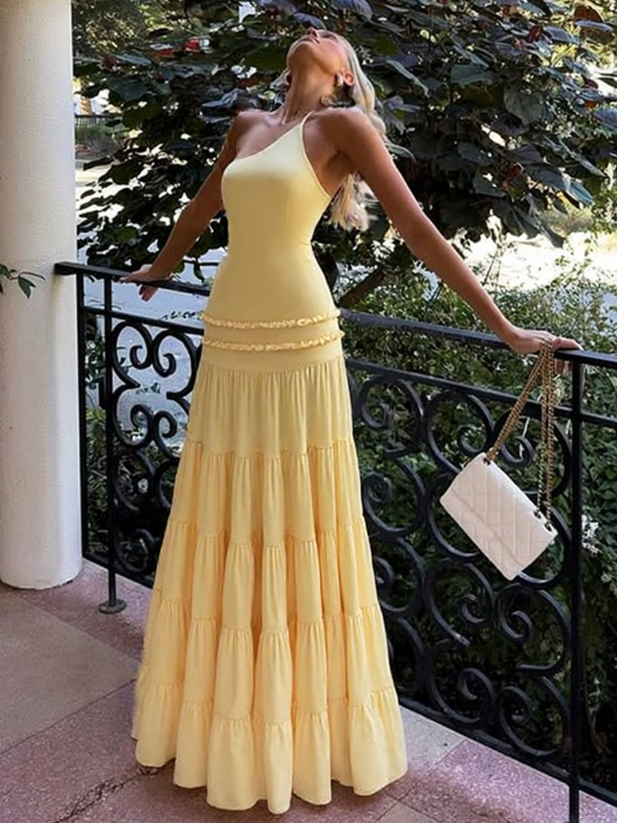 Vestido largo con falda de volantes