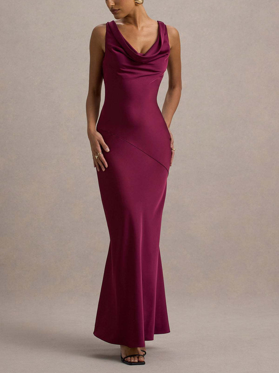 Vestido largo con escote drapeado