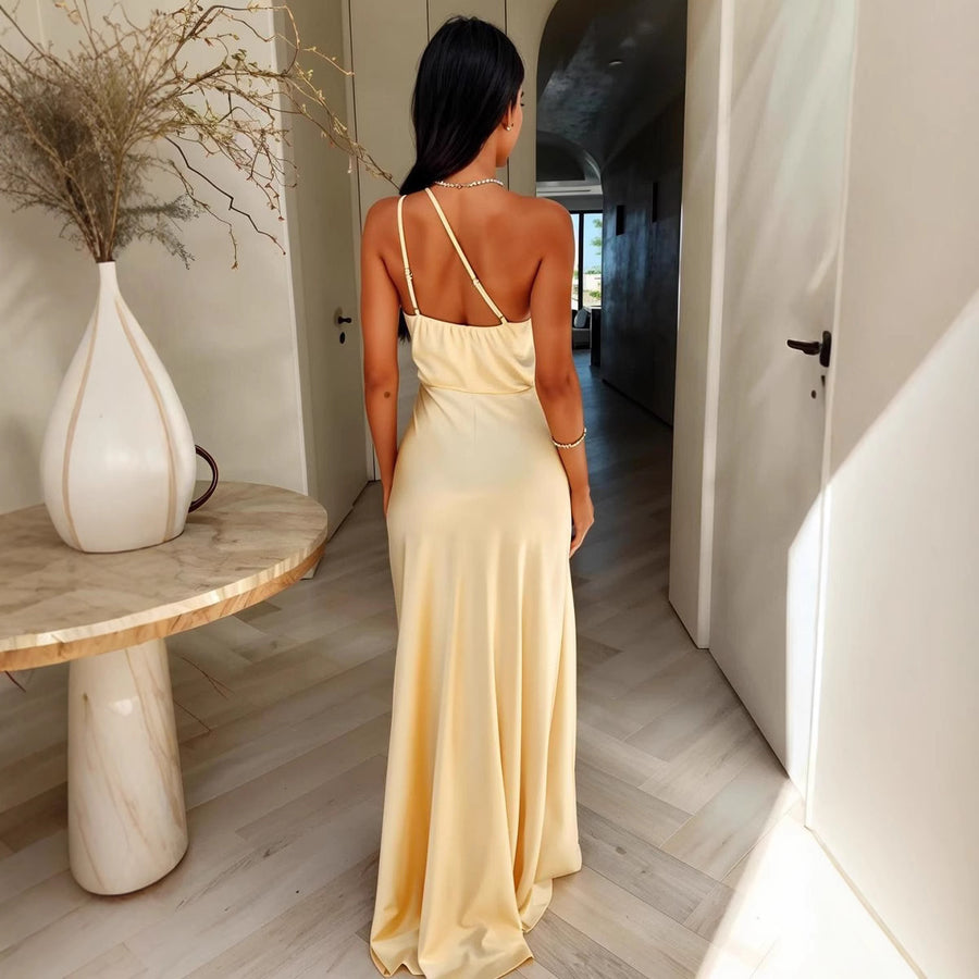 Vestido largo asimétrico satinado