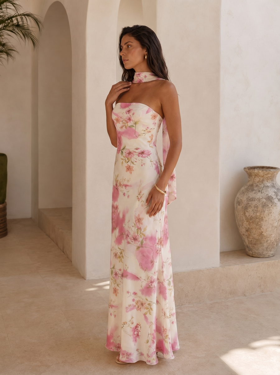 Vestido largo floral palabra de honor