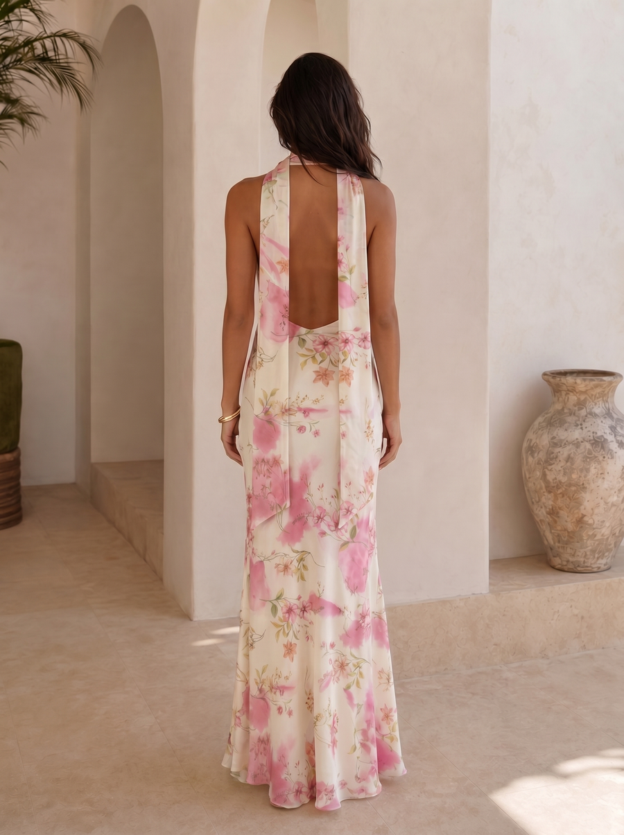 Vestido largo floral palabra de honor